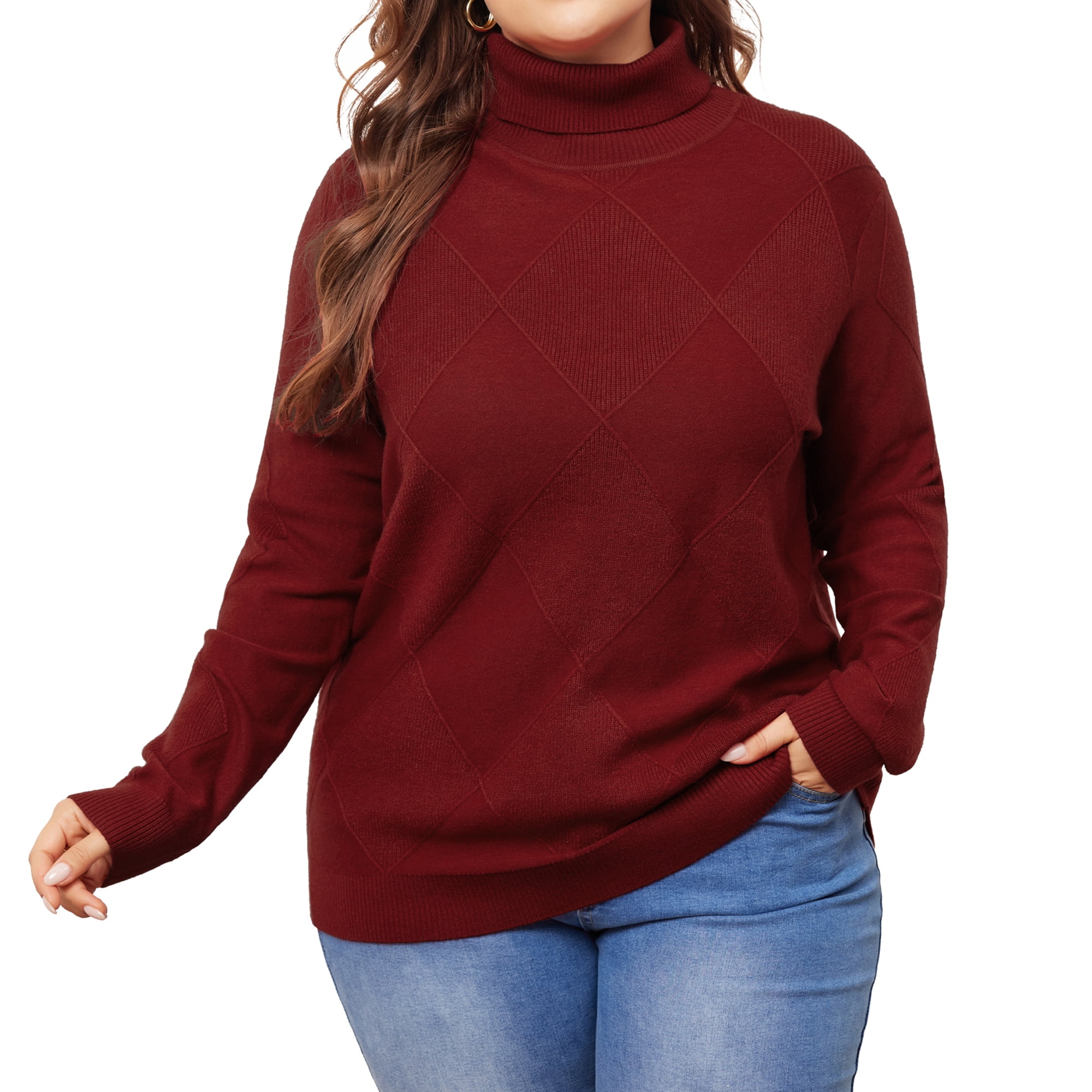 DARING DIVA Plus Size Long Sleeve Turtleneck Novelty Sweater 3X Burgundy