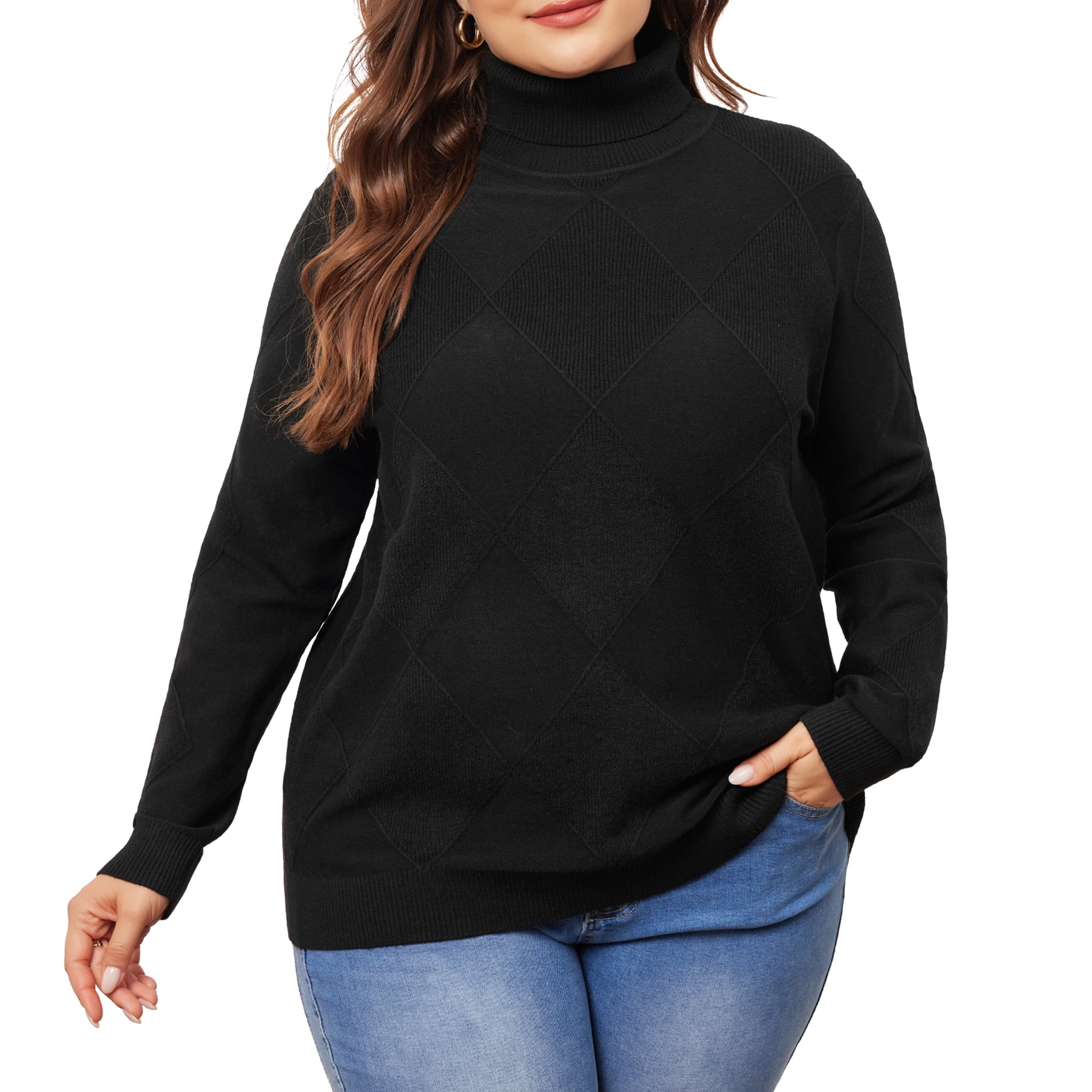 DARING DIVA Plus Size Long Sleeve Turtleneck Novelty Sweater 4X Black
