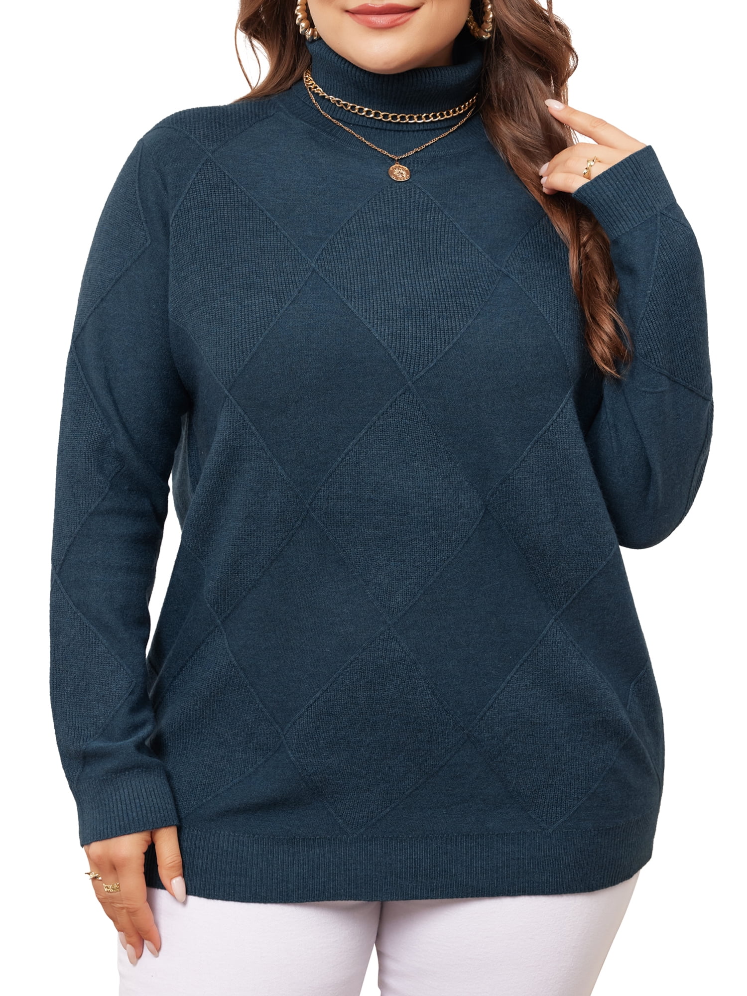 DARING DIVA Plus Size Long Sleeve Turtleneck Novelty Sweater 4X Blue