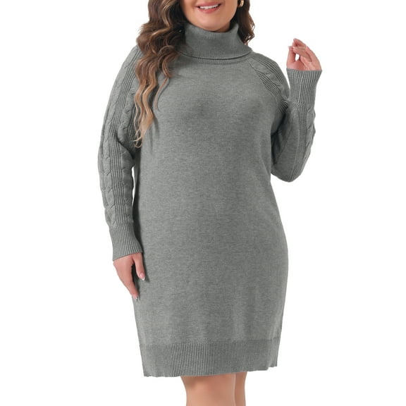 DARING DIVA Plus Size Long Sleeve Turtleneck Warm Pullover Mini Dress 1X Gray