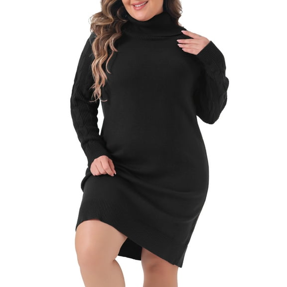 DARING DIVA Plus Size Long Sleeve Turtleneck Warm Pullover Mini Dress 4X Black