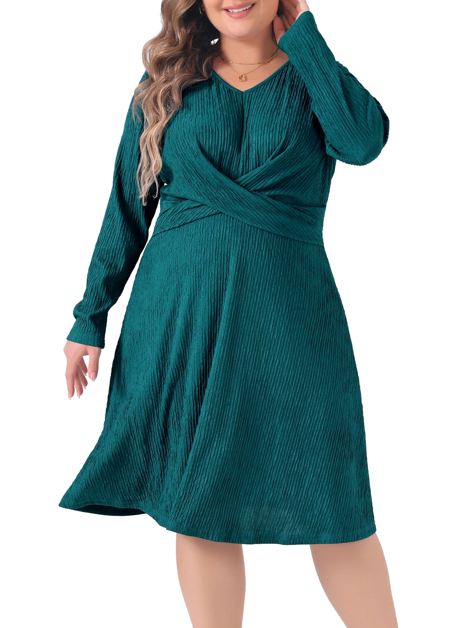 DARING DIVA Plus Size Long Sleeve V Neck Criss Cross Midi Sweater Dress 4X Green