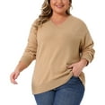thumbnail image 1 of DARING DIVA Plus Size Long Sleeve V Neck Knit Pullover Sweater 2X Khaki, 1 of 5