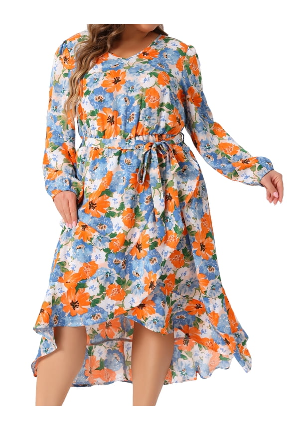 Plus Size Maxi Long Sleeve V Neck Dress 1X Beige