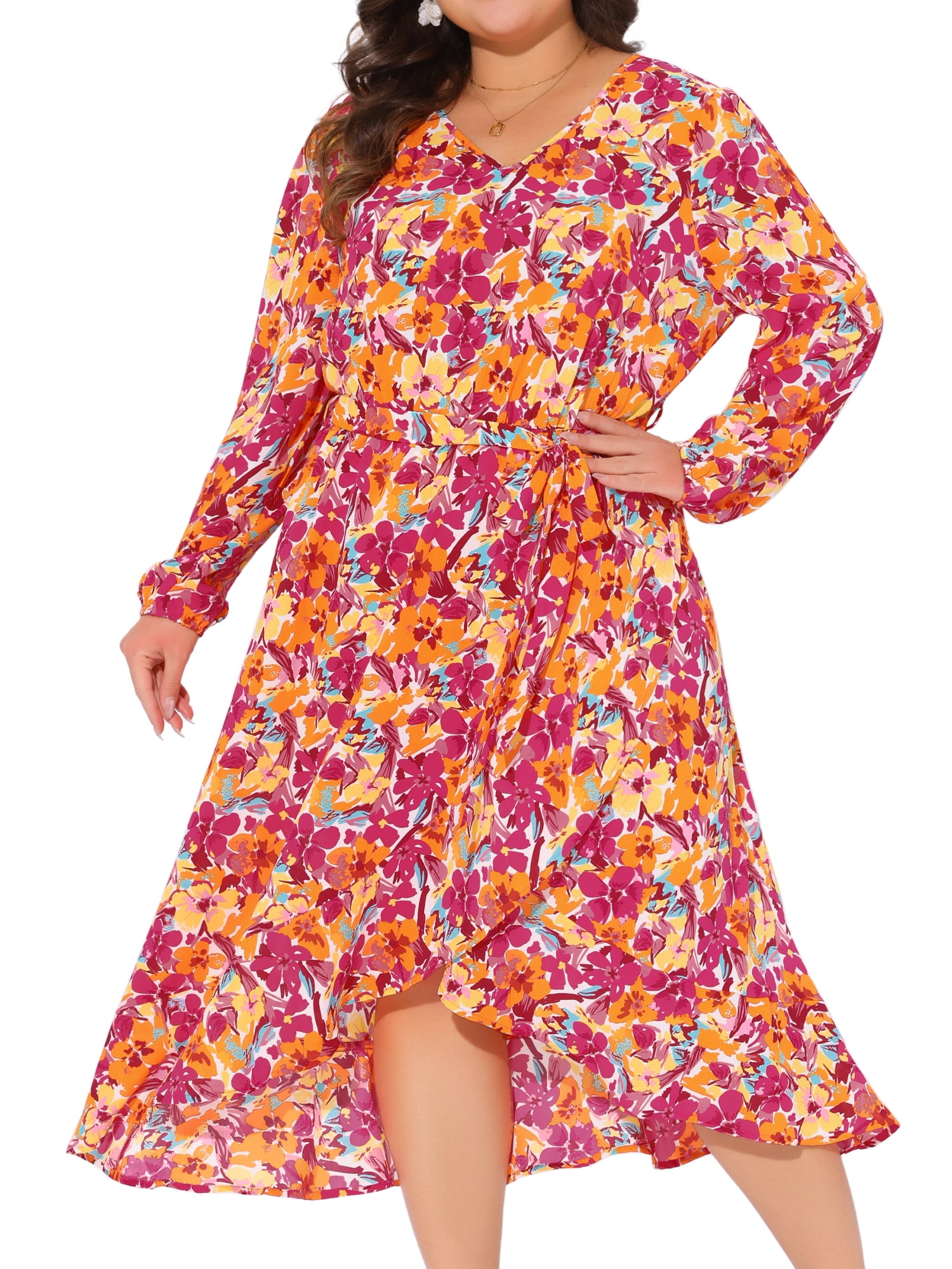 DARING DIVA Plus Size Maxi Long Sleeve V Neck Dress 3X Red