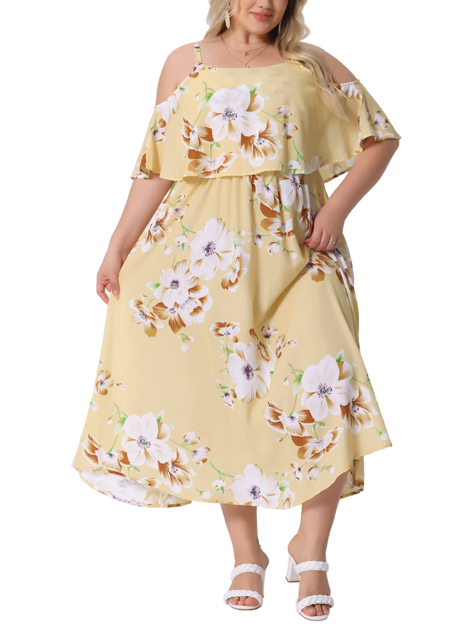 DARING DIVA Plus Size Maxi Square Neck Adjustable Strap Dress 2X Yellow