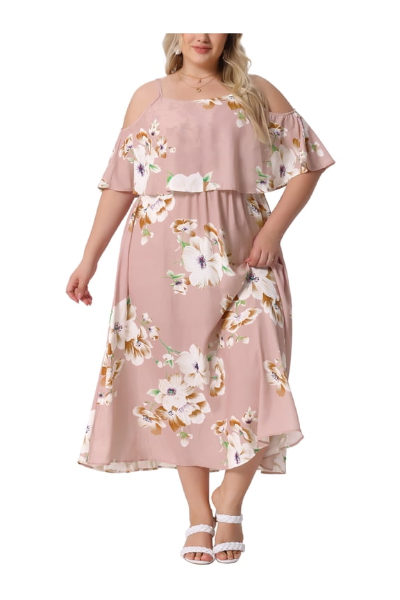 Plus Size Maxi Square Neck Adjustable Strap Dress 3X Pink