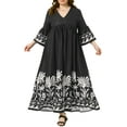 thumbnail image 1 of DARING DIVA Plus Size Maxi V Neck Babydoll 3/4 Flare Sleeve Dress 1X Black, 1 of 5