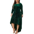 thumbnail image 1 of DARING DIVA Plus Size Mermaid High Low Hem Maxi Velvet Dress 3X Dark Green, 1 of 6