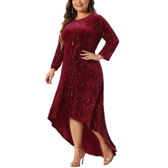 DARING DIVA Plus Size Mermaid High Low Hem Maxi Velvet Dress 4X Burgundy