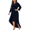 thumbnail image 1 of DARING DIVA Plus Size Mermaid High Low Hem Maxi Velvet Dress 4X Navy Blue, 1 of 6