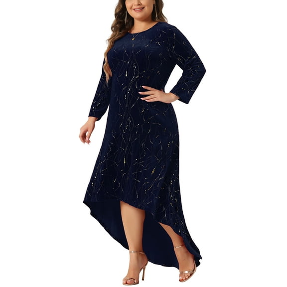 DARING DIVA Plus Size Mermaid High Low Hem Maxi Velvet Dress 4X Navy Blue