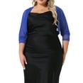 thumbnail image 1 of DARING DIVA Plus Size Mesh Crop Long Sleeve Sheer Bolero Shrug Top 1X Royal Blue, 1 of 6