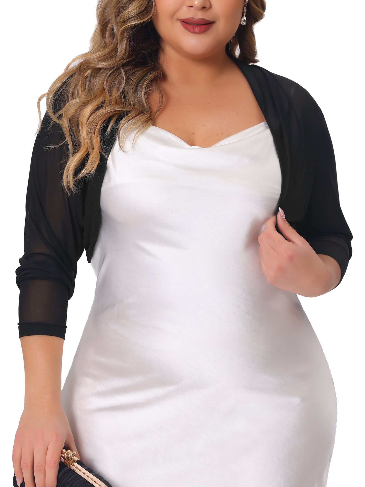 DARING DIVA Women's Plus Size Mesh Crop Long Sleeve Sheer Bolero Shrug Top 5X Black