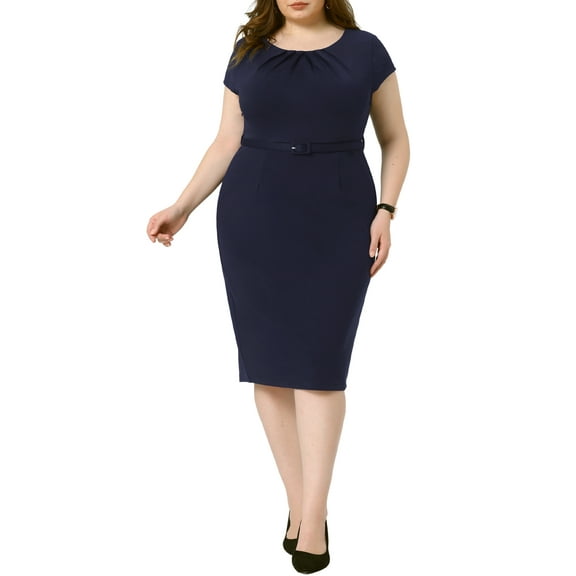 DARING DIVA Plus Size Office Vintage Pencil Dress Bodycon Dress 2X Navy Blue