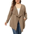 thumbnail image 1 of DARING DIVA Plus Size Open Front Irregular Hem Long Sleeve Cardigan 1X Dark Khaki, 1 of 6