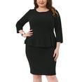 thumbnail image 1 of DARING DIVA Plus Size Peplum Pencil  3/4 Sleeve Flared Sheath Dress 1X Black, 1 of 7