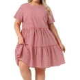 thumbnail image 1 of DARING DIVA Plus Size Plaid Round Neck Short Sleeve Midi Dress 1X Red, 1 of 6