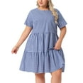 thumbnail image 1 of DARING DIVA Plus Size Plaid Round Neck Short Sleeve Midi Dress 2X Dark Blue, 1 of 6