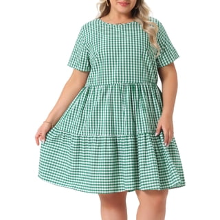 DARING DIVA Women's Plus Size Plaid Round Neck Short Sleeve Midi Dress 3X Green