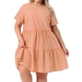 thumbnail image 1 of DARING DIVA Plus Size Plaid Round Neck Short Sleeve Midi Dress 4X Orange, 1 of 6