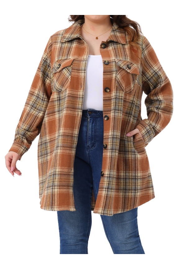 Plus Size Plaid Shacket Long Sleeve Flannel Fashion Jacket 2X Orange