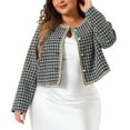thumbnail image 1 of DARING DIVA Plus Size Plaid Tweed Blazer Collarless Open Front Jacket 1X Black, 1 of 6