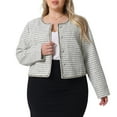 thumbnail image 1 of DARING DIVA Plus Size Plaid Tweed Blazer Collarless Open Front Jacket 2X White, 1 of 6