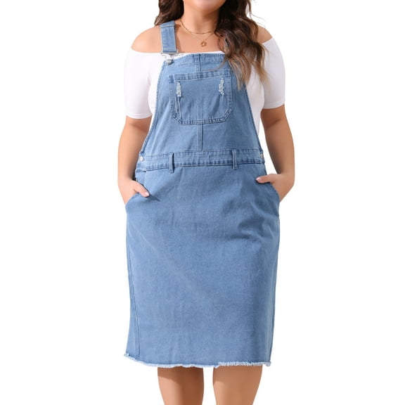 DARING DIVA Plus Size Pocket Racerback Suspender Overall Dress 1X Light Blue