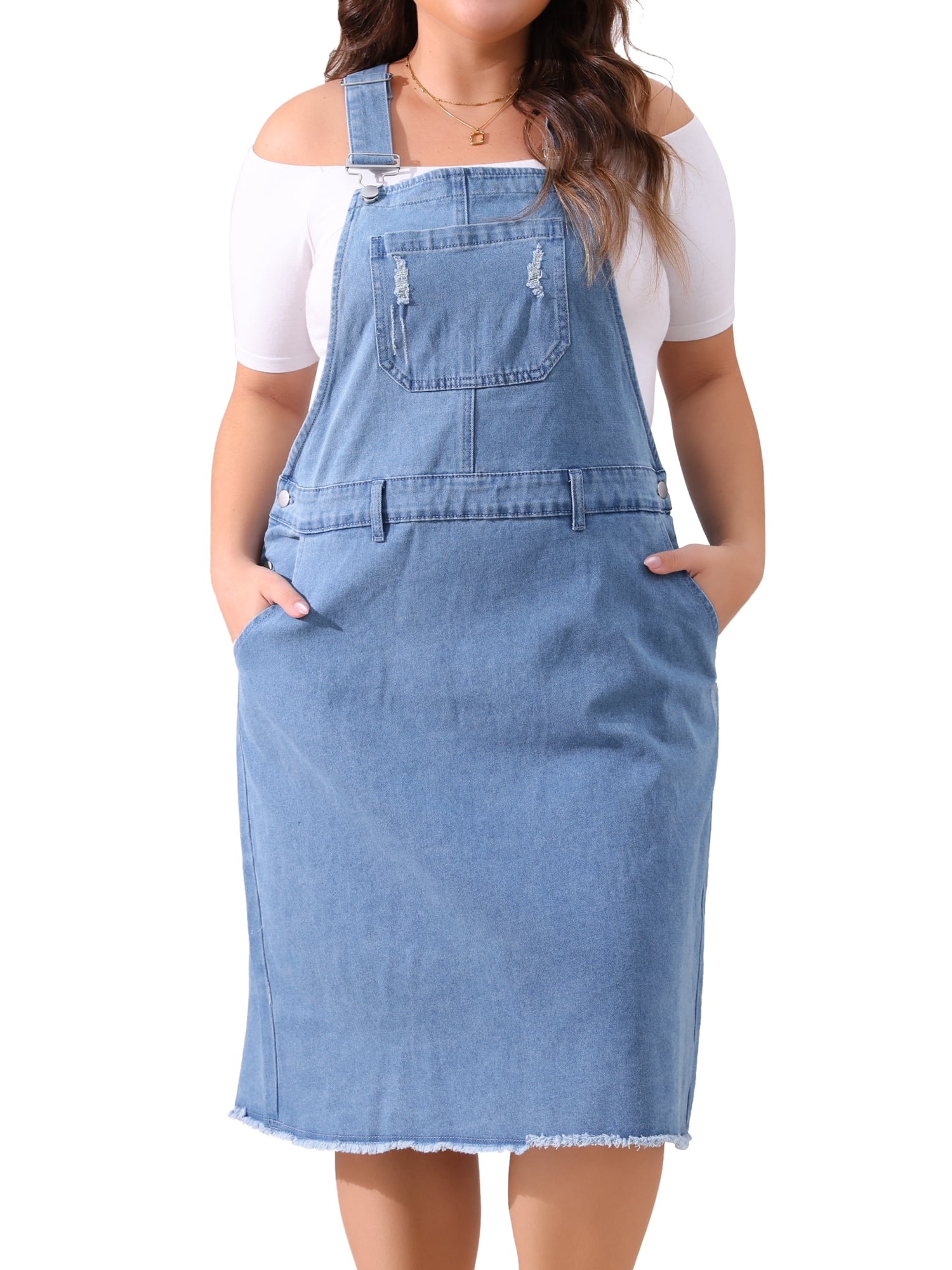 DARING DIVA Plus Size Pocket Racerback Suspender Overall Dress 3X Light Blue