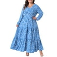 thumbnail image 1 of DARING DIVA Plus Size Polka Dots Long Maxi Lantern Sleeve Dress 2X Blue, 1 of 6