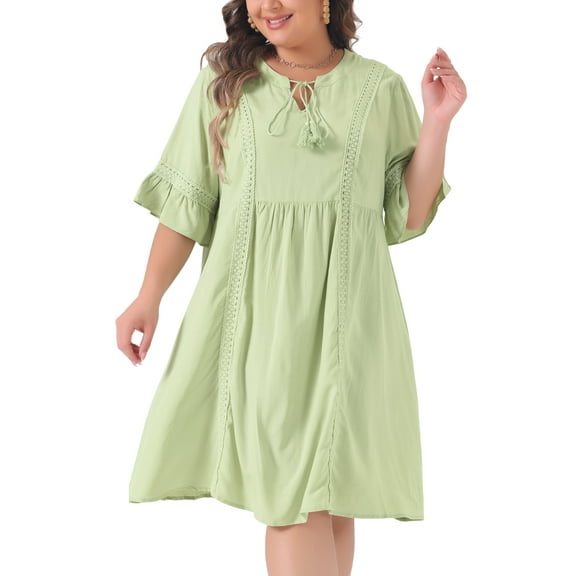 DARING DIVA Plus Size Ruffle Short Sleeve Lace V Neck Midi Dress 4X Light Green