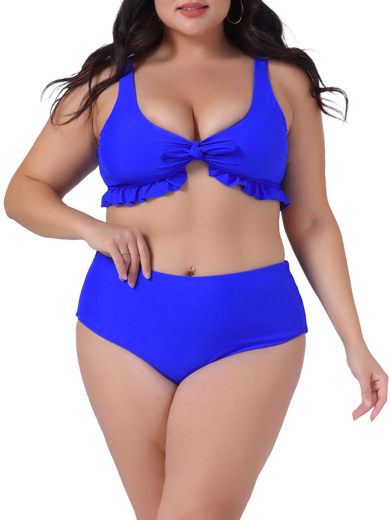 DARING DIVA Plus Size Ruffle Tummy Control Bathing Suits Swimwear Set 3X Royal Blue