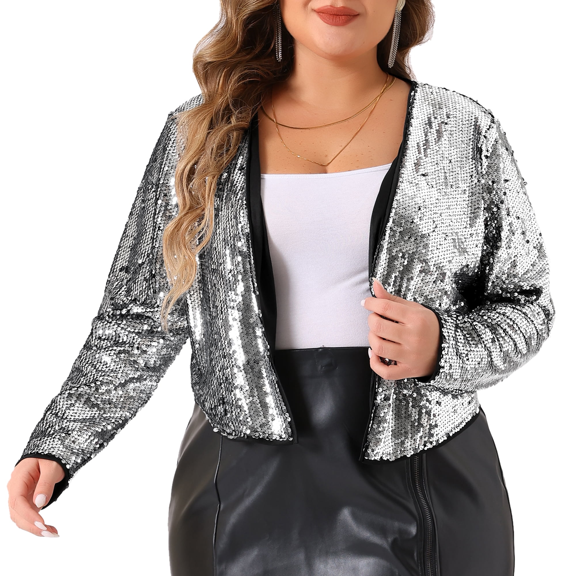 DARING DIVA Plus Size Sequin Glitter Shinny Long Sleeve Bolero Jacket ...