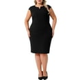 thumbnail image 1 of DARING DIVA Plus Size Sheath Notched Neck Work Events Dress 2X Black, 1 of 6
