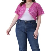 DARING DIVA Plus Size Sheer Shrug Floral Lace Shrugs Tops 1X Hot Pink