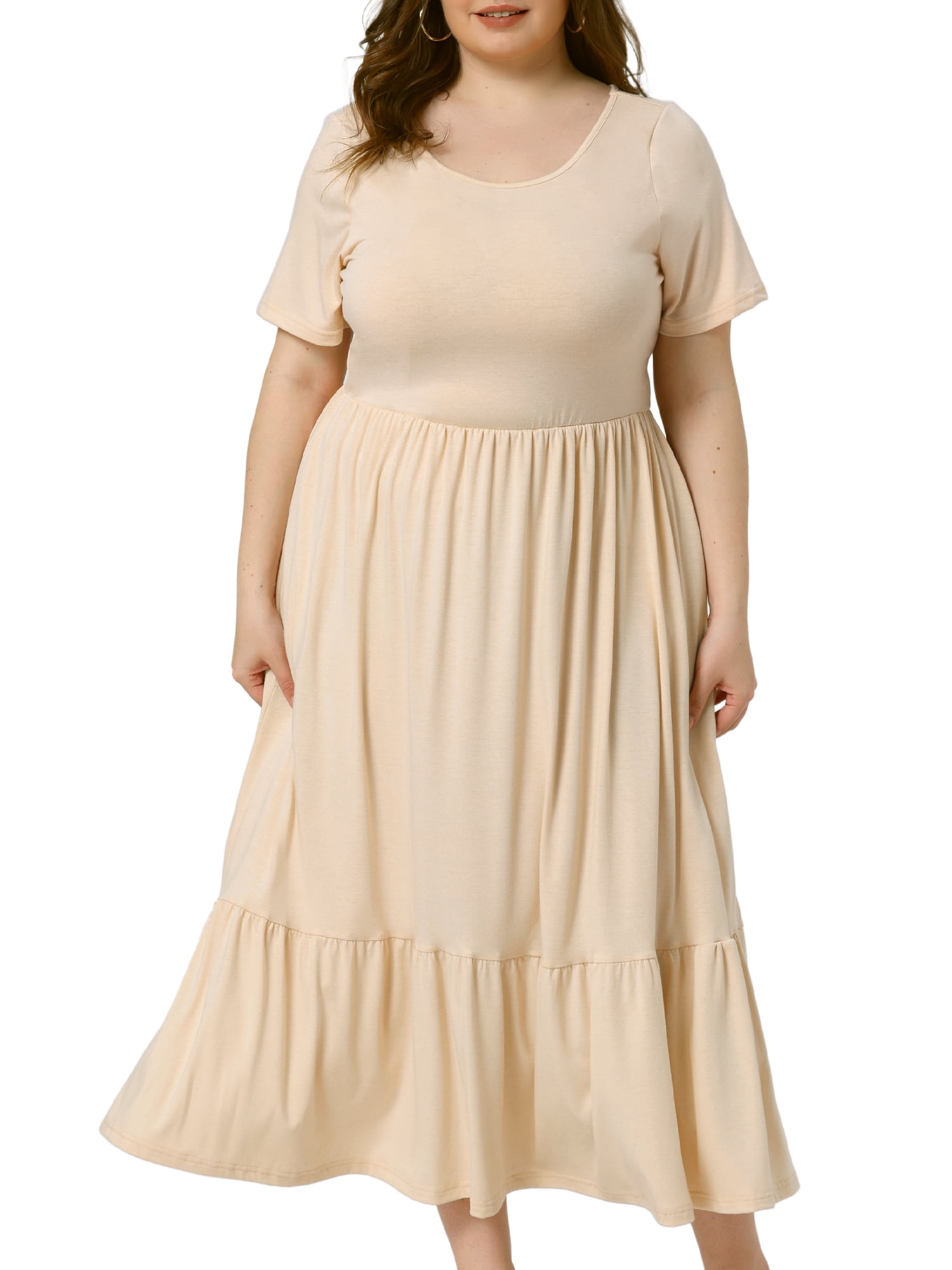 DARING DIVA Plus Size Short Sleeve Crew Neck Flowy Maxi T-Shirt Dress 3X Apricot