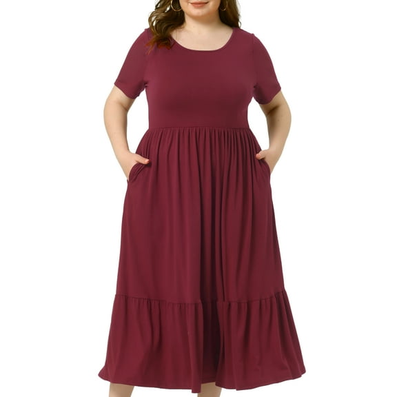 DARING DIVA Plus Size Short Sleeve Crew Neck Flowy Maxi T-Shirt Dress 3X Dark Red