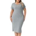thumbnail image 1 of DARING DIVA Plus Size Short Sleeve Crew Neck Midi Bodycon Dress 1X Gray, 1 of 6
