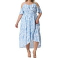 thumbnail image 1 of DARING DIVA Plus Size Short Sleeve Faux Wrap Summer Floral Dress 1X Light Blue, 1 of 5
