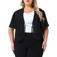 thumbnail image 1 of DARING DIVA Women's Plus Cropped Short Sleeve Open Front Sheer Shrug 1X Black, 1 of 6