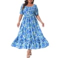 thumbnail image 1 of DARING DIVA Women's Plus Size Short Sleeve Square Neck Maxi Floral Dress 1X Blue, 1 of 7