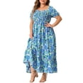 thumbnail image 1 of DARING DIVA Plus Size Short Sleeve Square Neck Maxi Floral Dress 1X Blue, 1 of 6