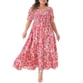 thumbnail image 1 of DARING DIVA Plus Size Short Sleeve Square Neck Maxi Floral Dress 2X Hot Pink, 1 of 6