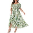 thumbnail image 1 of DARING DIVA Plus Size Short Sleeve Square Neck Maxi Floral Dress 3X Green, 1 of 6