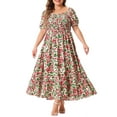 thumbnail image 1 of DARING DIVA Plus Size Short Sleeve Square Neck Maxi Floral Dress 3X Pink Green, 1 of 6