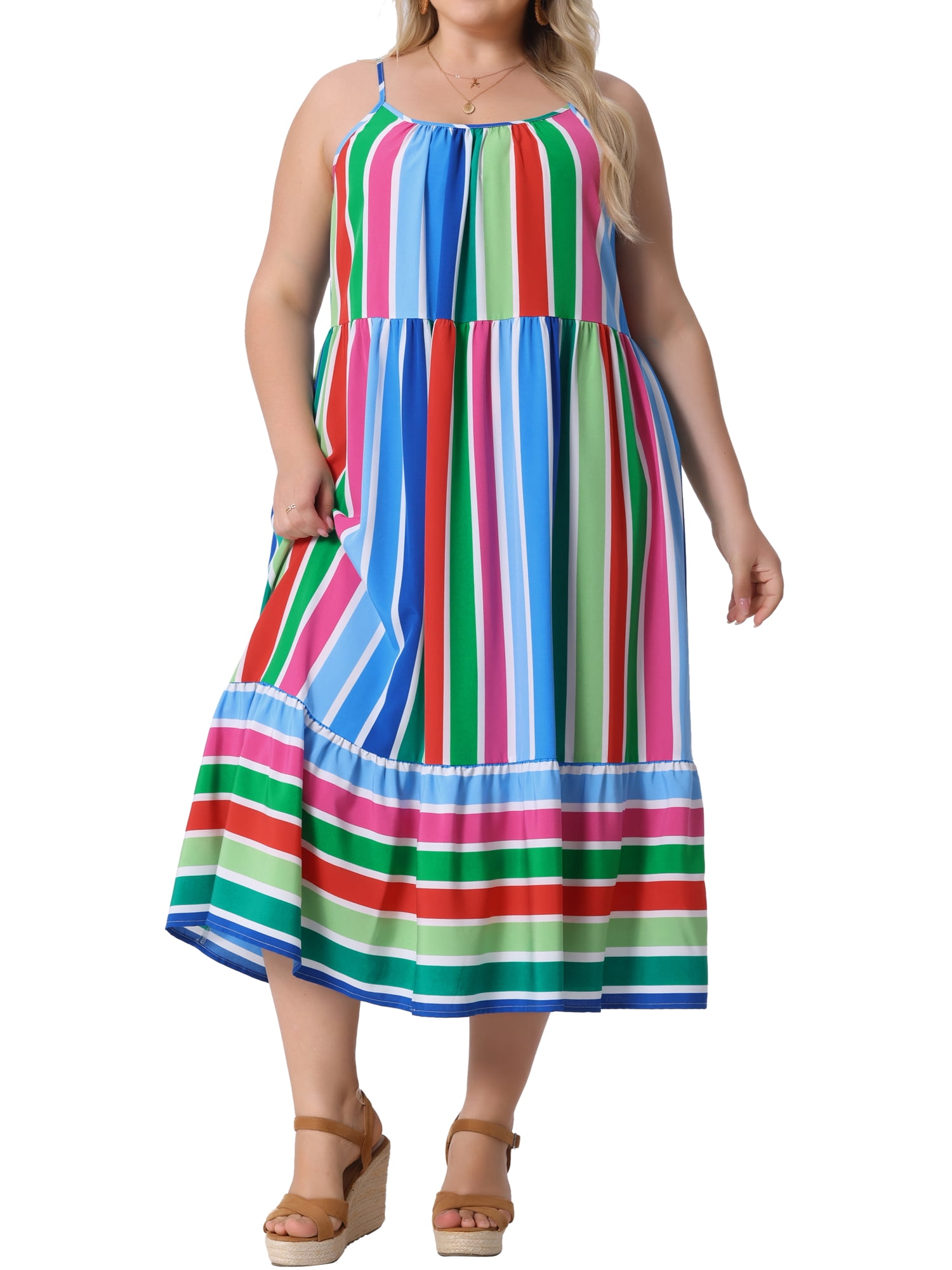 DARING DIVA Plus Size Sleeveless Bohemian Straps Cami Dress 2X Green Red