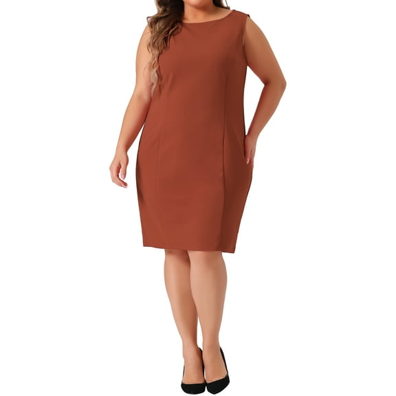 DARING DIVA Plus Size Sleeveless Straight Pencil Sheath Dresses 2X Brown