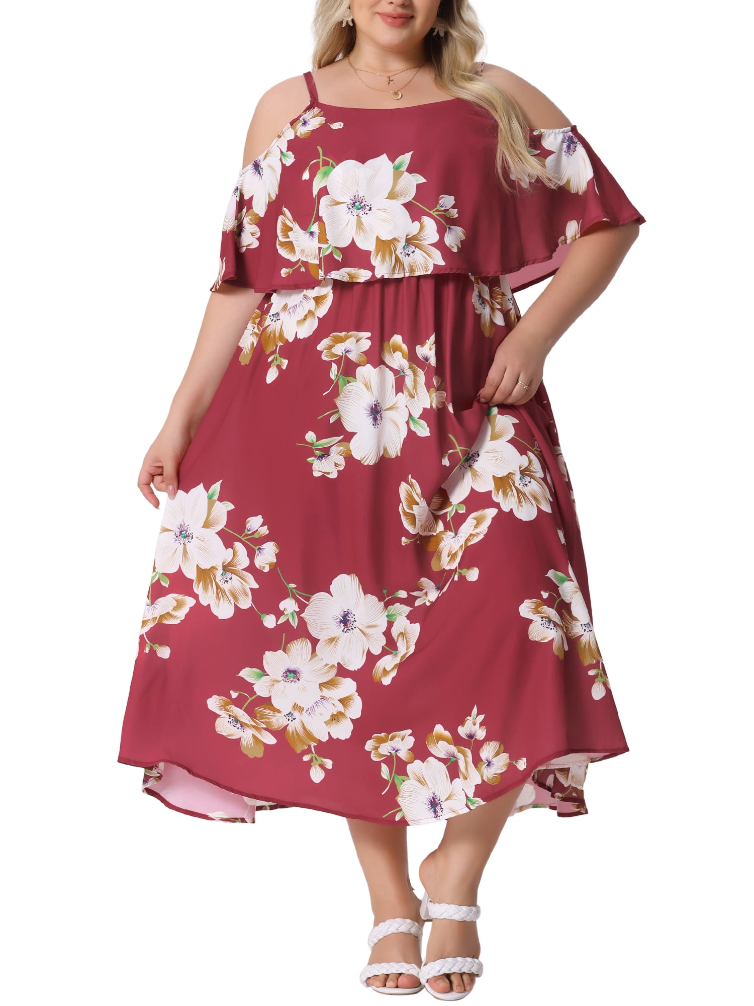 DARING DIVA Plus Size Square Neck Adjustable Strap Dress 4X Red