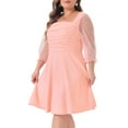 thumbnail image 1 of DARING DIVA Plus Size Square Neck Sheer Ruffle Flowy A-Line Midi Dress 2X Pink, 1 of 6